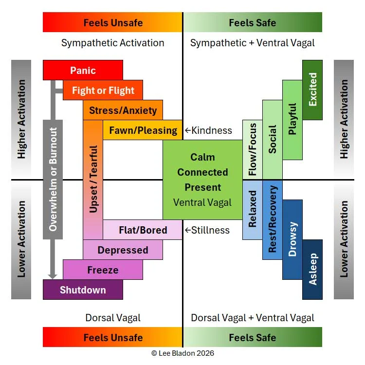 Lee Bladon's nervous system map: activation and safety on two axes